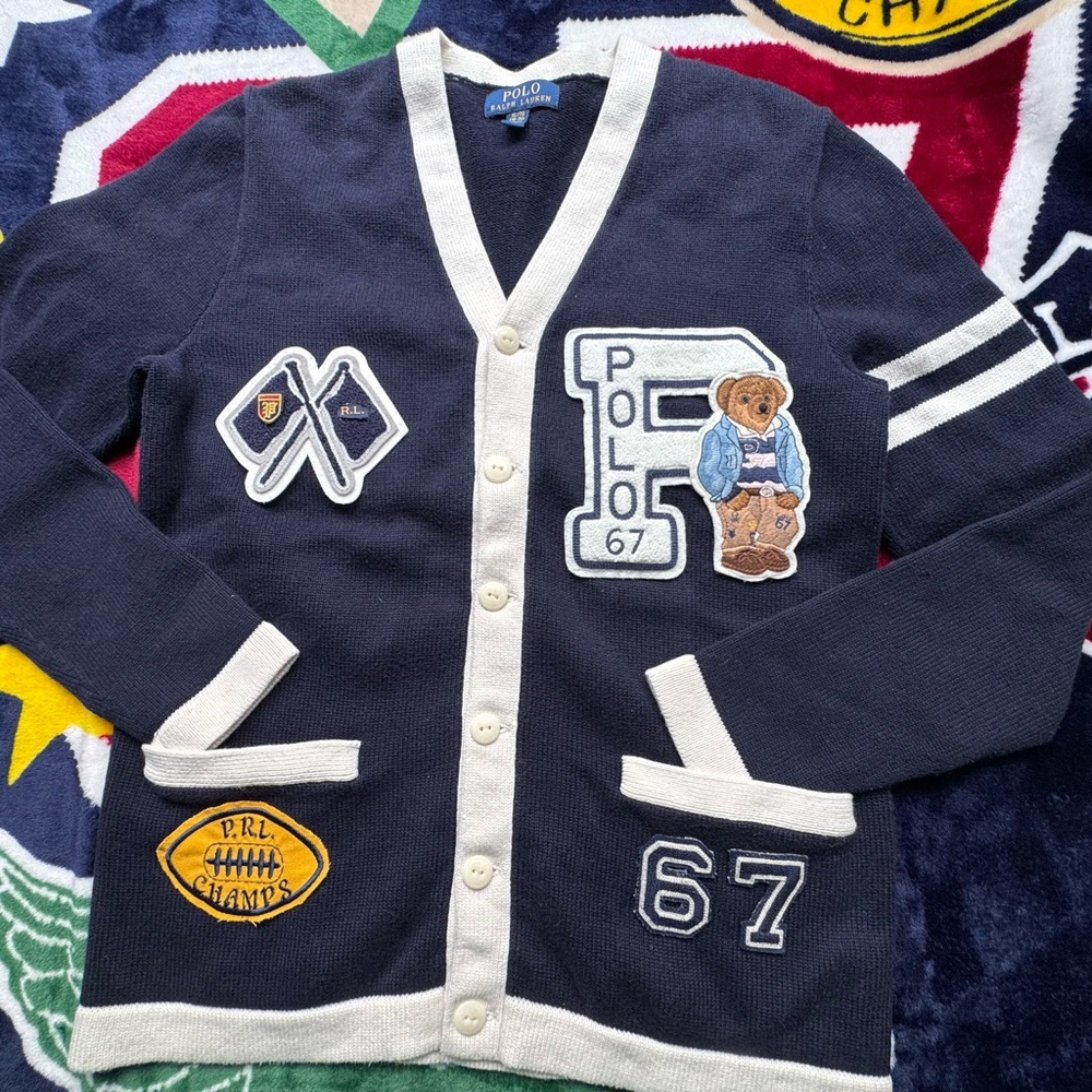 Polo Ralph Lauren Navy Cardigan with Patches